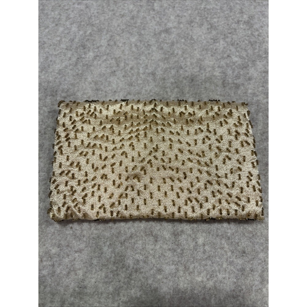 Vintage Clutch Gold Bead Sequin‎ Hand Made Hong Kong Envelope Satin Lined Pretty - Picture 2 of 6